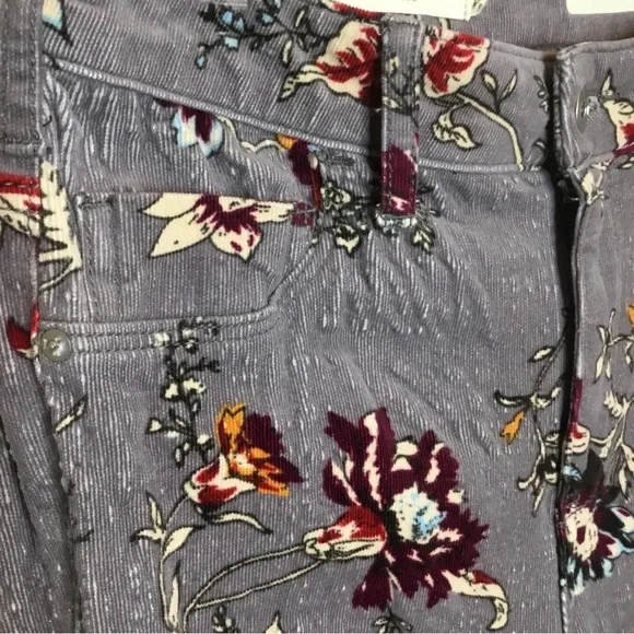Pilcro & Letterpress Anthropology Gray Floral High Rise Skinny Cord Jeans 28 - Picture 9 of 11